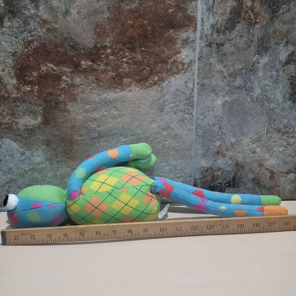 SCM Designs Knit Sock Frog Yellow Blue Stuffed Animal Plush Polka Dots 2011 - Picture 7 of 12